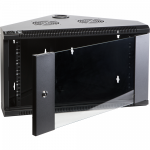 Шкаф настенный угловой глубиной 430мм, стеклянная дверь, черный